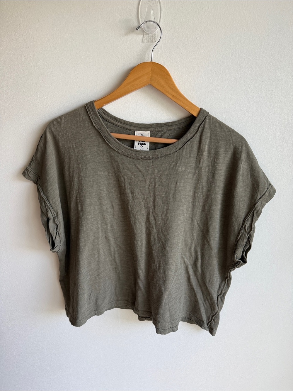 Free People Cropped Boxy Tee in Olive